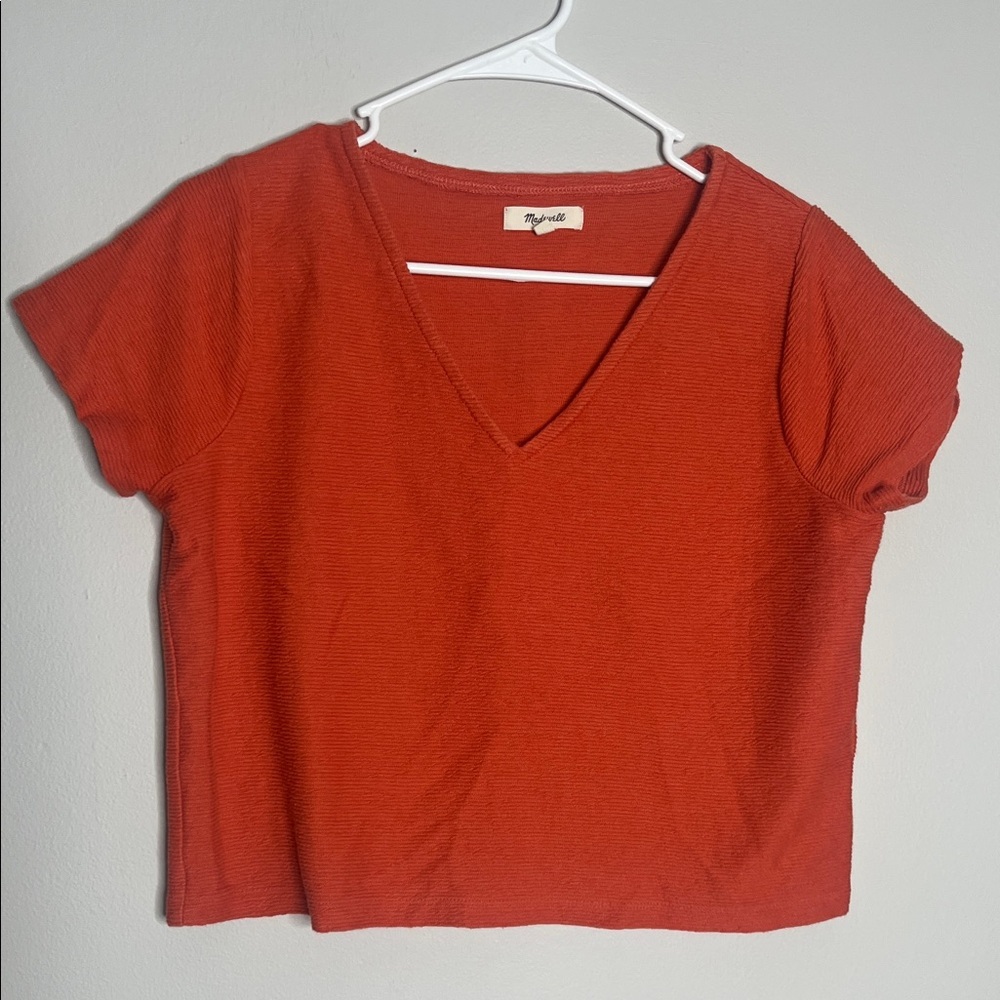 Madewell Red V-Neck Short Sleeve Tee